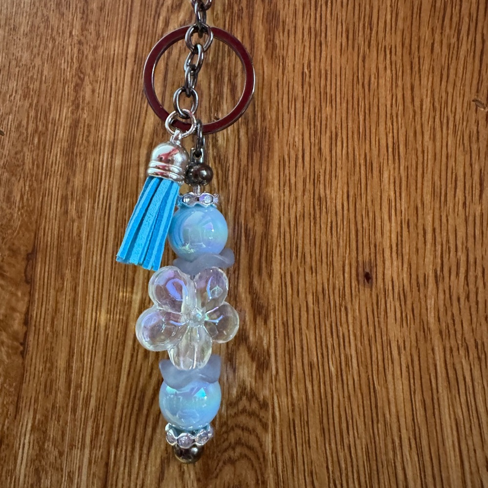 Blue and Silver Beaded Key Holder